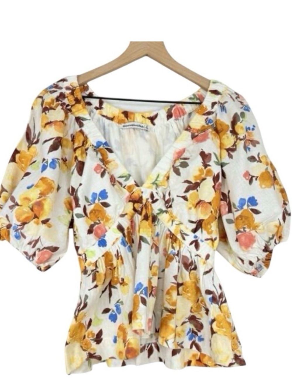 Abercrombie Floral Linen Top Small Cottagecore Romantic Feminine Peplum Small